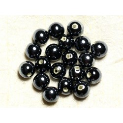 100pc - Perles Céramique Porcelaine Rondes irisées 12mm Noir 
