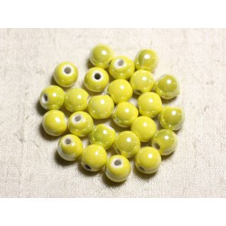 100pc - Perles Céramique Porcelaine Rondes irisées 10mm Jaune 