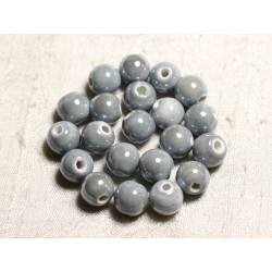 100pc - Perles Céramique Porcelaine Rondes irisées 10mm Gris Perle 