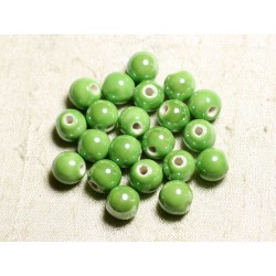 100pc - Perles Céramique Porcelaine Rondes irisées 10mm Vert Pomme 