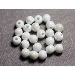 100pc - Perles Céramique Porcelaine Rondes irisées 10mm Blanc 