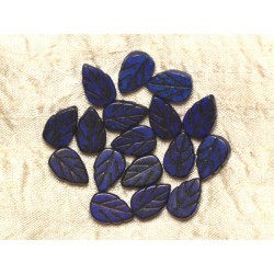 Fil 39cm 26pc env - Perles de Pierre Turquoise Synthèse Feuilles 14mm Bleu nuit 