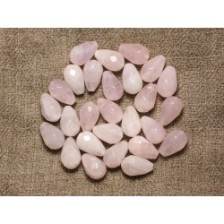 Fil 39cm 31pc env - Perles de Pierre - Quartz Rose Gouttes Facettées 12x8mm 
