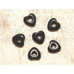 Fil 39cm 25pc env - Perles de Pierre Turquoise Synthèse Reconstituée Coeurs Pourtours 15mm Noir 