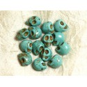 Fil 39cm 31pc env - Perles de Pierre Turquoise Synthèse Cranes tete de mort 12x10mm Bleu turquoise 