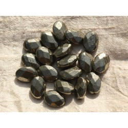 Fil 39cm 26pc env - Perles de Pierre - Pyrite Ovales Facettés 14x10mm 