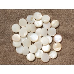 Fil 39cm 35pc env - Perles Nacre blanche naturelle Palets 9-10mm 