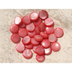 Fil 39cm 35pc env - Perles Nacre Palets 9-10mm Rouge Rose Corail Pêche 