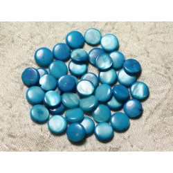 Fil 39cm 35pc env - Perles Nacre Palets 9-10mm Bleu Turquoise 