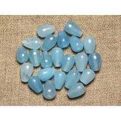 Fil 39cm 31pc env - Perles de Pierre - Jade Gouttes Facettées 12x8mm Bleu clair 