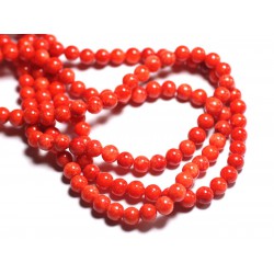 Fil 39cm 67pc env - Perles de Pierre - Jade Boules 6mm rouge orange vermillon 