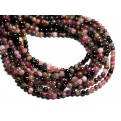 Fil 39cm 110pc env - Perles de Pierre - Tourmaline Multicolore Boules 4mm 