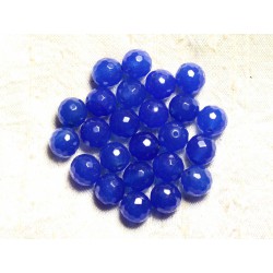 Fil 39cm 37pc env - Perles de Pierre - Jade Boules Facettées 10mm Bleu roi 
