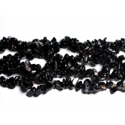 Fil 89cm 270pc env - Perles de Pierre - Onyx noir Rocailles Chips 5-10mm 