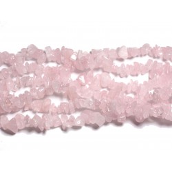 Fil 89cm 250pc env - Perles de Pierre - Quartz Rose Rocailles Chips 5-10mm 
