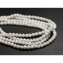 Fil 39cm 91pc env - Perles de Pierre - Jade Boules Facettées 4mm Blanc Opaque 