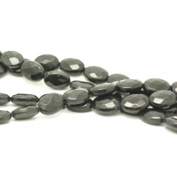 1 Fil 39cm Perles de Pierre - Jade Ovales Facettés 14x10mm Gris Noir 
