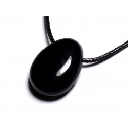 Collier Pendentif Pierre semi précieuse - Onyx noir Goutte 25mm 