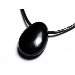 Collier Pendentif Pierre semi précieuse - Obsidienne noire Goutte 25mm 