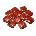 5pc - Perles Céramique Porcelaine Carrés 16-18mm Rouge tacheté - 8741140017115 