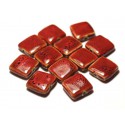 5pc - Perles Céramique Porcelaine Carrés 16-18mm Rouge tacheté - 8741140017115 5pc - Perles Céramique Porcelaine Carrés 16-18mm Rouge tacheté - 8741140017115