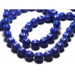 Fil 39cm 39pc env - Perles Turquoise synthèse Boules Fleurs 9-10mm Bleu Turquoise