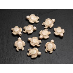 10pc - Perles de Pierre Turquoise synthèse - Tortues 19x15mm Blanc crème - 4558550087744 