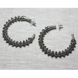 Boucles d'Oreilles Résine CCB argenté anneaux créoles cercles 55mm - Ethnique Vintage designer francais - 8741140026377