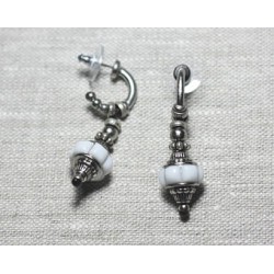 Boucles d'Oreilles Résine CCB Argenté blanc pendantes Lanternes 45mm - Ethnique Vintage designer francais - 8741140026445