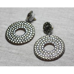Boucles d'Oreilles Résine CCB Argenté Doré pendantes strass cercles 38mm - Ethnique Vintage designer francais - 8741140026407
