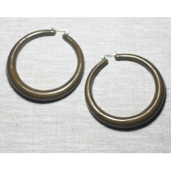 Boucles d'Oreilles Résine CCB Marron anneaux créoles cercles 65mm - Ethnique Vintage designer francais - 8741140026360
