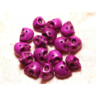 10pc - Perles Crânes Têtes de Mort Turquoise 14mm Violet Rose   4558550029997