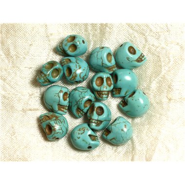 15pc - Perles Crâne Tête de Mort Turquoise Synthèse reconstituée 8mm Bleu Turquoise - 8741140016408 