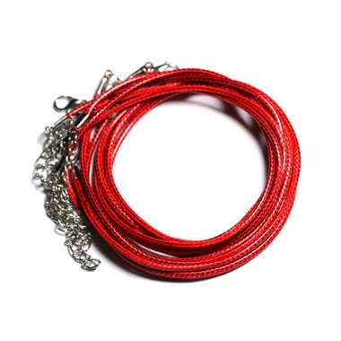 10pc - Colliers Tours de cou Coton Ciré 2mm Rouge vif - 4558550088604 