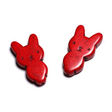 10pc - Perles Turquoise synthèse Lapin 28mm Rouge -  4558550088253 
