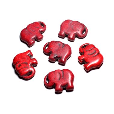 1pc - Grande Perle Pendentif en Pierre Turquoise synthèse - Elephant 40mm Rouge - 4558550087874 