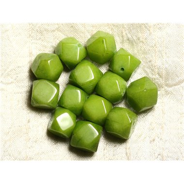 2pc - Perles de Pierre - Jade Verte Cubes Nuggets Facettés 14-15mm   4558550008626 