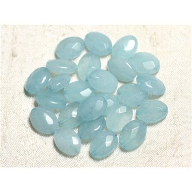 2pc - Perles de Pierre - Jade Ovales Facettés 14x10mm Bleu Ciel -  4558550081643 