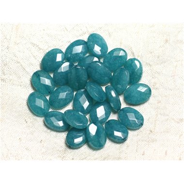 2pc - Perles de Pierre - Jade Ovales Facettés 14x10mm Bleu Vert Paon -  4558550039620 