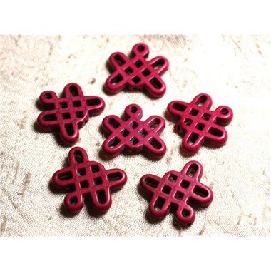 8pc - Perles Turquoise synthèse Noeuds Chinois 24x23mm Rose Fuchsia   4558550000460 