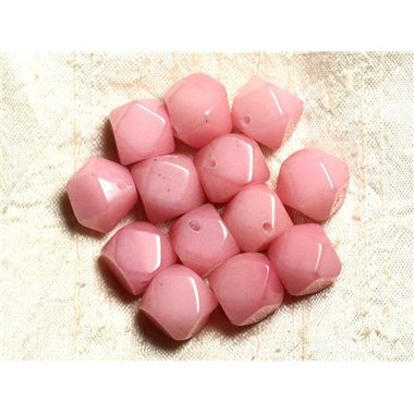 2pc - Perles de Pierre - Jade Rose Cubes Nuggets Facettés 14-15mm   4558550004833