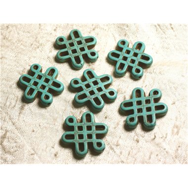 4pc - Perles Turquoise synthèse Noeuds Chinois 28x24mm Bleu Turquoise   4558550006820