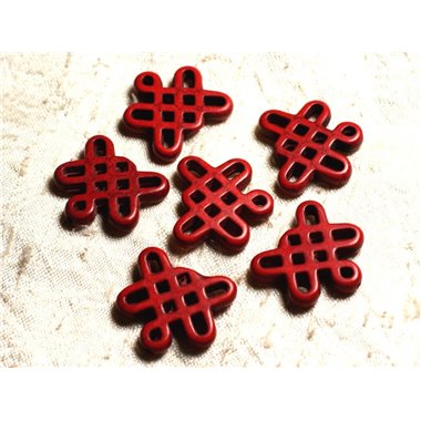 8pc - Perles Turquoise synthèse Noeuds Chinois 24x23mm Rouge   4558550007919