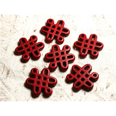 4pc - Perles Turquoise synthèse Noeuds Chinois 28x24mm Rouge   4558550007964