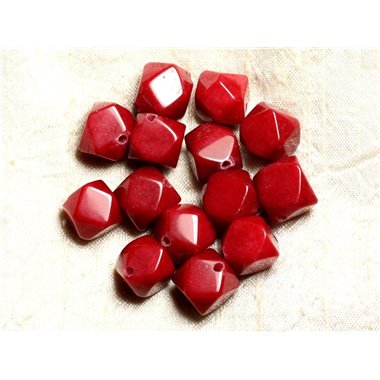 2pc - Perles de Pierre - Jade Rouge Cubes Nuggets Facettés 14-15mm   4558550008602