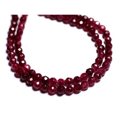 20pc - Perles de Pierre - Jade Rouge Rose Framboise Boules Facettées 4mm   4558550008695