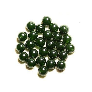 10pc - Perles de Pierre - Jade Boules 10mm Vert foncé Olive  4558550008800 