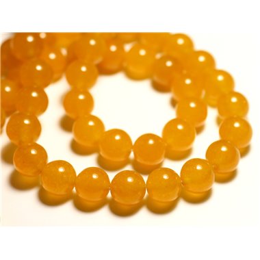 10pc - Perles de Pierre - Jade Boules 10mm Jaune Orange Safran - 4558550009081 