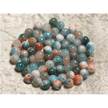 20pc - Perles de Pierre - Jade Bleu Turquoise Orange Boules 4mm - 4558550013934