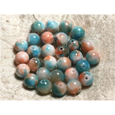10pc - Perles de Pierre - Jade Bleu Turquoise Orange Boules 10mm   4558550013958
